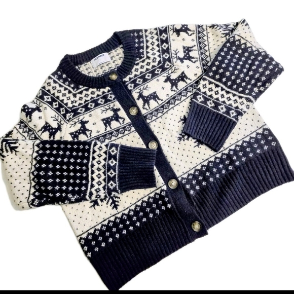 OLD NAVY Alpine Fair Isle Cardigan Sweater Reindeer Snow Scandinavian Design - Picture 1 of 7